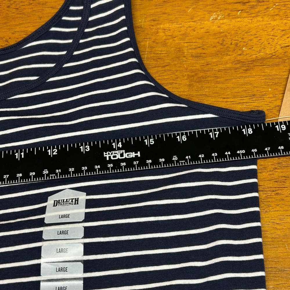 Duluth Trading Co L Womens‎ No-Yank Tank Navy Blue Striped Sleeveless Top NWT - Picture 5 of 6